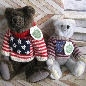 Green Mountain Teddy Bears Mansfield And Killington Patriotic Sweaters 1993 Tags